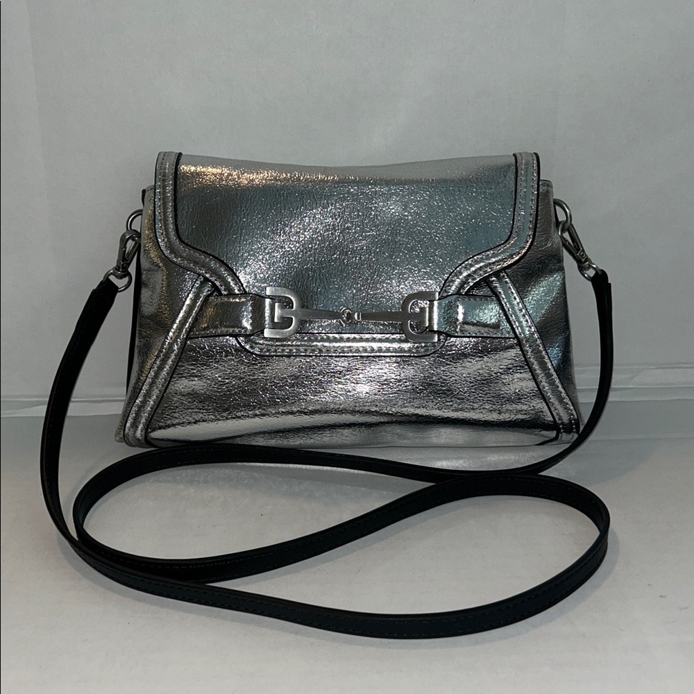 Sam Edelman black & silver leather reversible crossbody bag